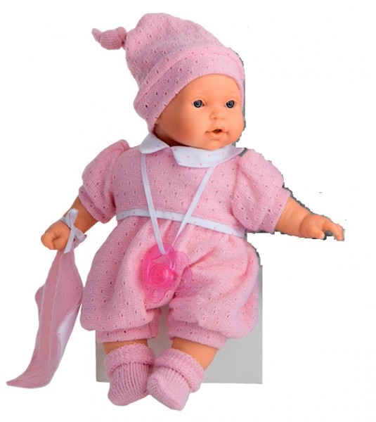 Munecas Antonio Juan 1107P Кукла-младенец Ким в розовом, плачущая мягконабивная 27 см