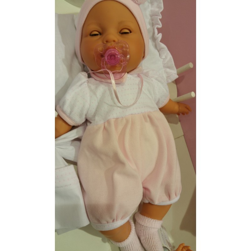 Munecas Antonio Juan 1444P Кукла Габи в розовом, с открывающимися глазами, плач., 37 см
