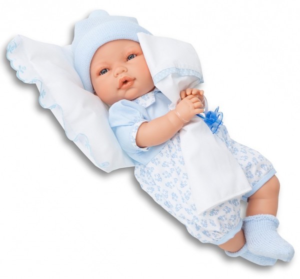 Munecas Antonio Juan 1445B Кукла-малыш Габи в голубом 37 см мягконабивная, плач