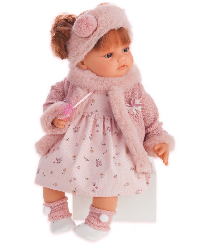 Munecas Antonio Juan 1667P Кукла-малыш Иоланда в розовом, 37 см плачущая