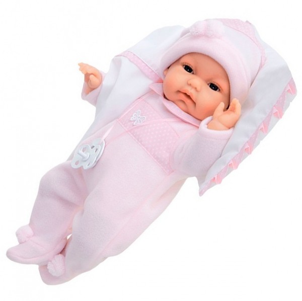 Munecas Antonio Juan 7020P Кукла-младенец Полли в розовом, озвученная, мягконабивная 34 см
