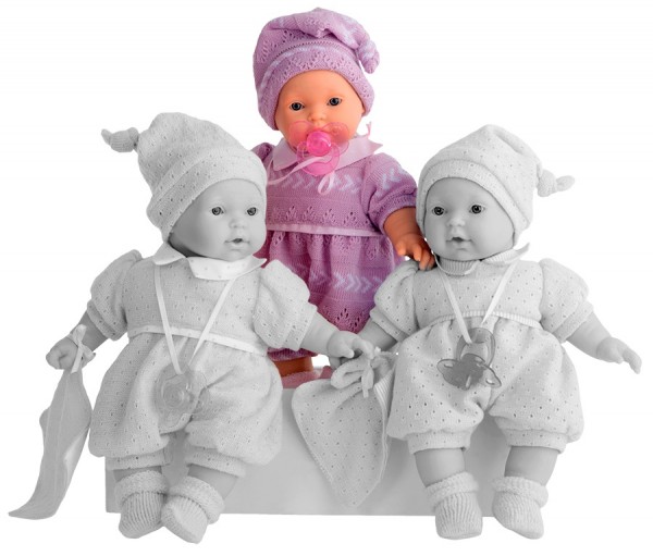 Munecas Antonio Juan 1107V Кукла-младенец Ким в фиолетовом, плачущая мягконабивная 27 см
